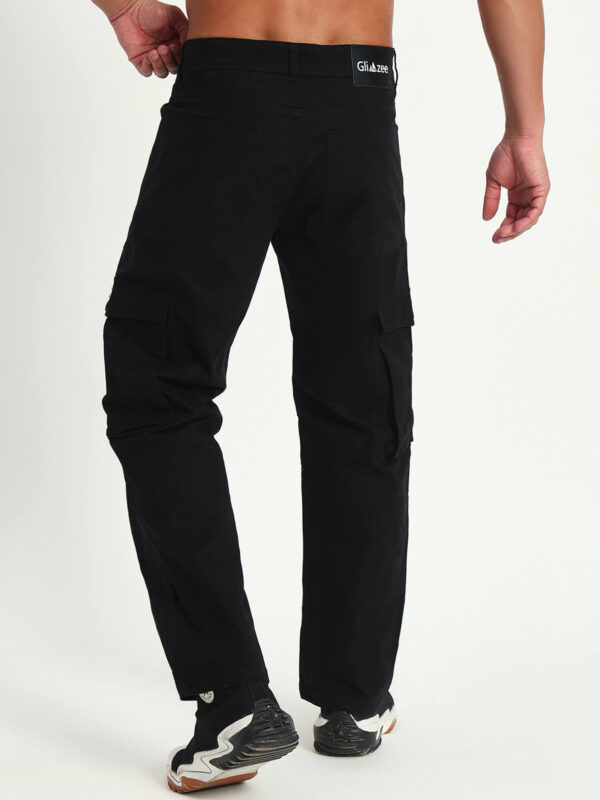 Men Slim Mid Rise Dark Black Cargo - Image 2
