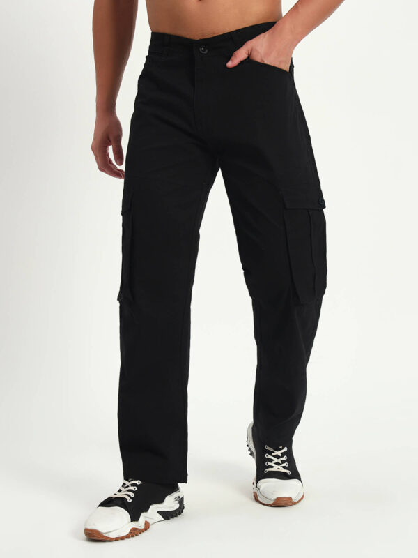 Men Slim Mid Rise Dark Black Cargo - Image 3
