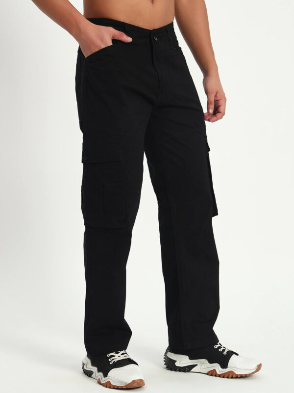 Men Slim Mid Rise Dark Black Cargo - Image 4
