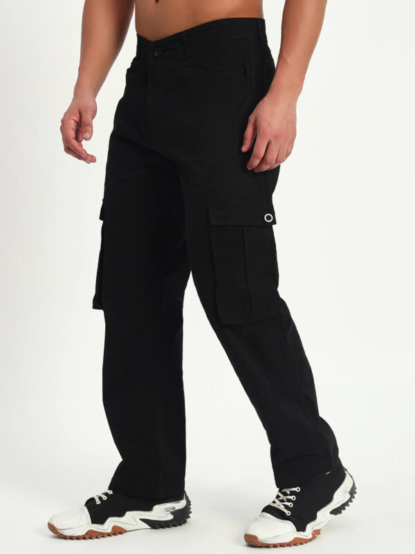 Men Slim Mid Rise Dark Black Cargo
