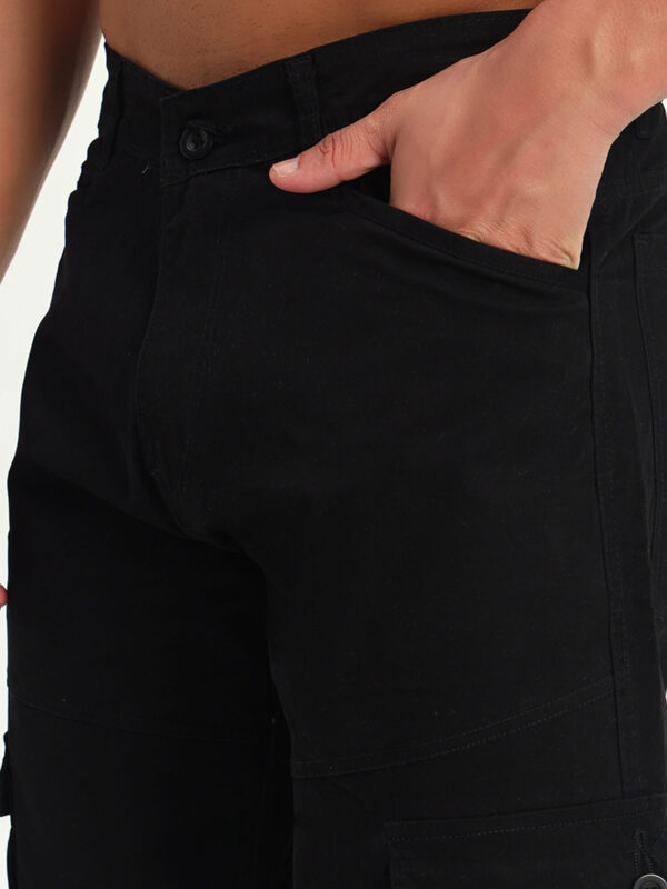Men Slim Mid Rise Dark Black Cargo - Image 5