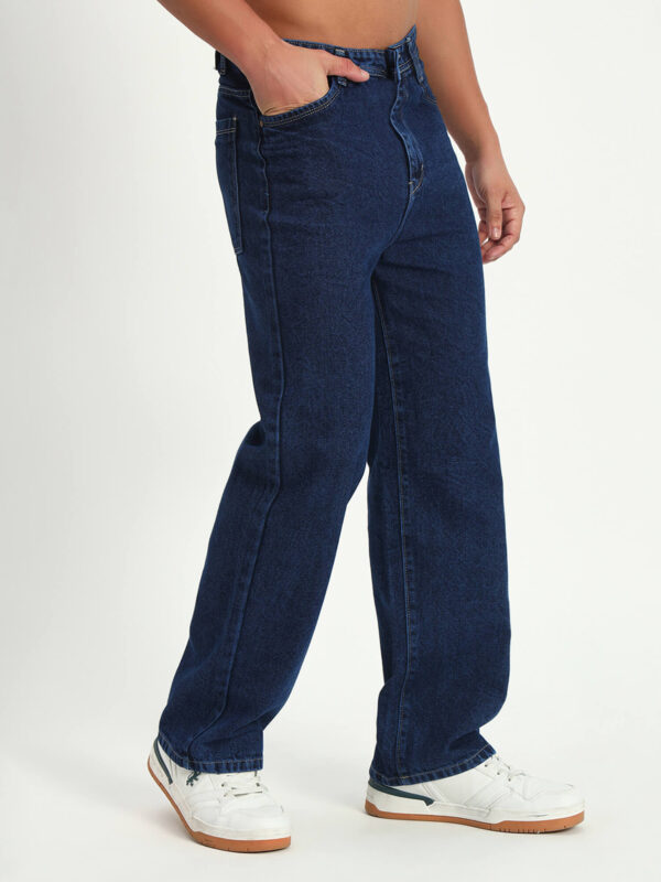 Men Slim Mid Rise Dark Blue Denim Jeans - Image 4