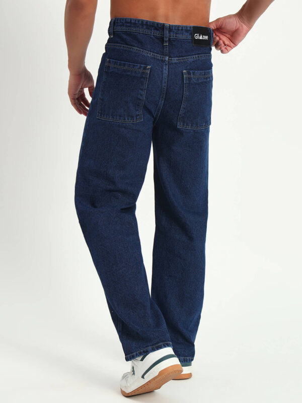 Men Slim Mid Rise Dark Blue Denim Jeans - Image 2