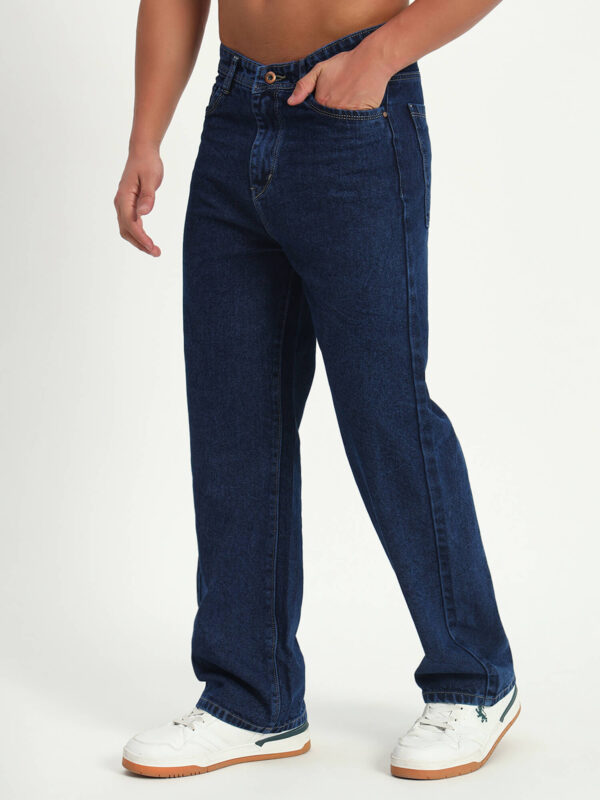 Men Slim Mid Rise Dark Blue Denim Jeans - Image 3