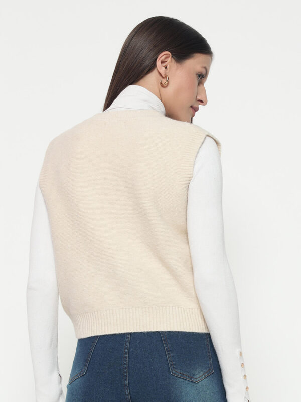 Women Biege Knitted Top - Image 2