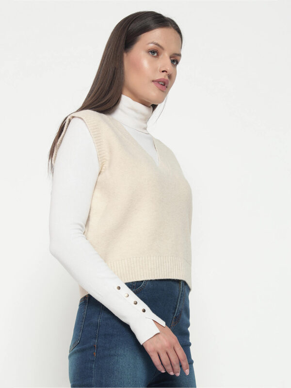 Women Biege Knitted Top - Image 3
