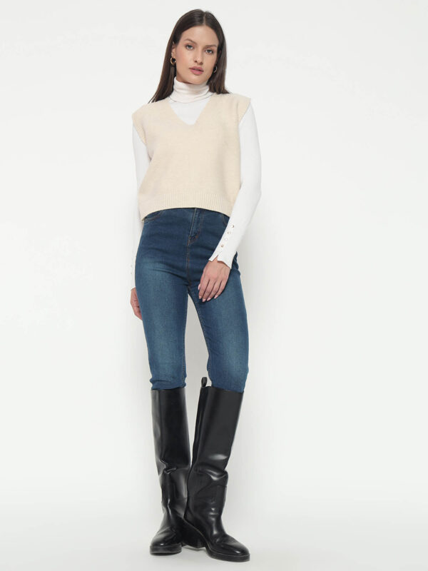 Women Biege Knitted Top - Image 6