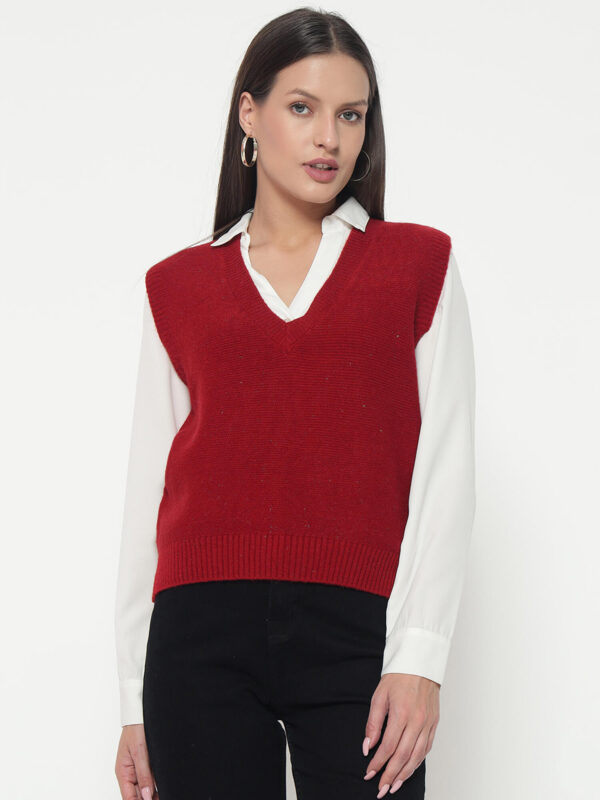 Women Red Knitted Top - Image 4