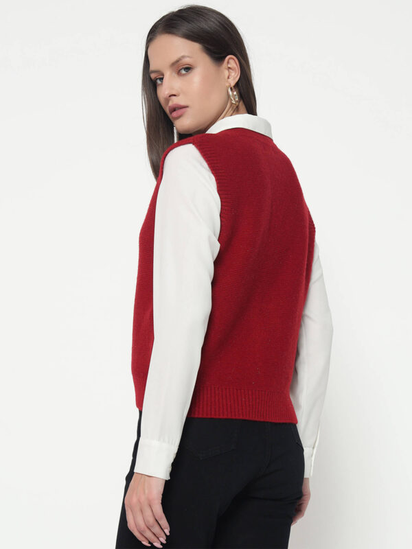 Women Red Knitted Top - Image 3