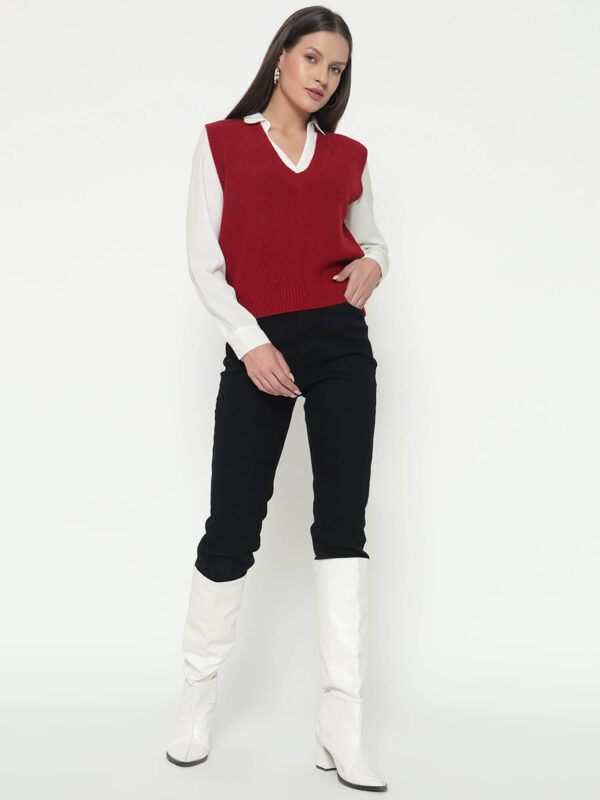 Women Red Knitted Top - Image 5