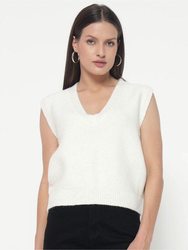 Women White Knitted Top