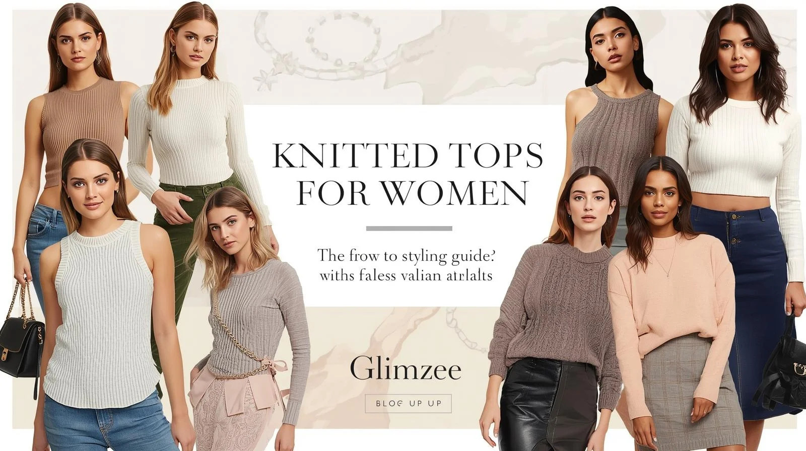 Knitted tops for women in trendy styles – sleeveless, ribbed, and long-sleeve outfits styled with skirts, jeans, and accessories in Glimzee’s fashion guide.